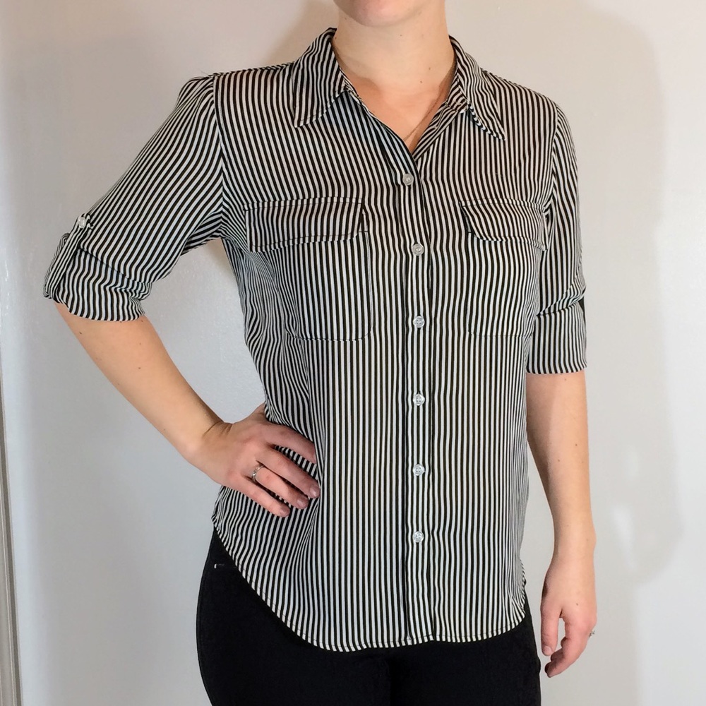 INC Striped Button Down Blouse